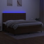 vidaXL Pat cu arcuri, saltea și LED, maro închis, 200x200 cm, textil