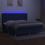 vidaXL Pat cu arcuri, saltea și LED, albastru, 200x200 cm, textil
