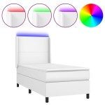 vidaXL Pat cu arcuri, saltea și LED, alb, 90x190 cm, piele ecologică vidaXL Pat cu arcuri, saltea și LED, alb, 90x190 cm, piele ecologică