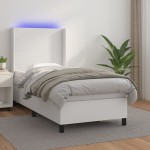 vidaXL Pat cu arcuri, saltea și LED, alb, 90x190 cm, piele ecologică vidaXL Pat cu arcuri, saltea și LED, alb, 90x190 cm, piele ecologică