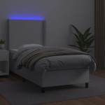 vidaXL Pat cu arcuri, saltea și LED, alb, 90x190 cm, piele ecologică vidaXL Pat cu arcuri, saltea și LED, alb, 90x190 cm, piele ecologică