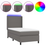 vidaXL Pat cu arcuri, saltea și LED, gri, 90x190 cm, piele ecologică