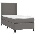 vidaXL Pat cu arcuri, saltea și LED, gri, 90x190 cm, piele ecologică