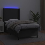 vidaXL Pat cu arcuri, saltea și LED, negru, 90x200 cm, piele ecologică