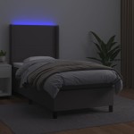 vidaXL Pat cu arcuri, saltea și LED, gri, 90x200 cm, piele ecologică