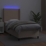 vidaXL Pat cu arcuri, cu saltea și LED, cappuccino 90x200 cm piele eco
