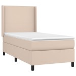 vidaXL Pat cu arcuri, cu saltea și LED, cappuccino 90x200 cm piele eco