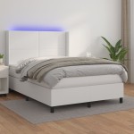 vidaXL Pat cu arcuri, cu saltea și LED, alb, 140x190 cm, piele eco vidaXL Pat cu arcuri, cu saltea și LED, alb, 140x190 cm, piele eco