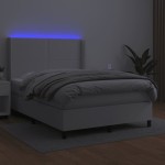 vidaXL Pat cu arcuri, cu saltea și LED, alb, 140x190 cm, piele eco vidaXL Pat cu arcuri, cu saltea și LED, alb, 140x190 cm, piele eco