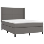 vidaXL Pat cu arcuri, saltea și LED, gri, 140x190 cm, piele ecologică