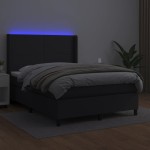 vidaXL Pat cu arcuri, saltea și LED, negru, 140x200cm, piele ecologică vidaXL Pat cu arcuri, saltea și LED, negru, 140x200cm, piele ecologică