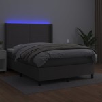 vidaXL Pat cu arcuri, cu saltea și LED, gri, 140x200 cm, piele eco