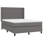 vidaXL Pat cu arcuri, cu saltea și LED, gri, 140x200 cm, piele eco
