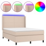 vidaXL Pat cu arcuri, saltea și LED, cappuccino, 140x200cm, piele eco