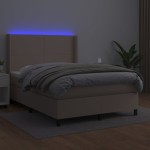 vidaXL Pat cu arcuri, saltea și LED, cappuccino, 140x200cm, piele eco