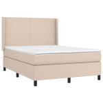 vidaXL Pat cu arcuri, saltea și LED, cappuccino, 140x200cm, piele eco