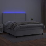 vidaXL Pat cu arcuri, saltea și LED, alb, 160x200 cm, piele ecologică