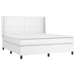 vidaXL Pat cu arcuri, saltea și LED, alb, 160x200 cm, piele ecologică