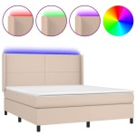 vidaXL Pat cu arcuri, saltea și LED, cappuccino, 160x200cm piele eco