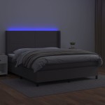 vidaXL Pat cu arcuri, cu saltea și LED, gri, 180x200 cm, piele eco