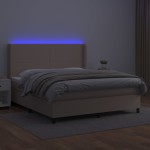 vidaXL Pat cu arcuri, saltea și LED, cappuccino, 180x200cm, piele eco