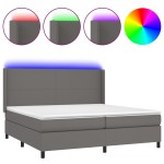 vidaXL Pat cu arcuri, saltea, gri, 200x200 cm, piele ecologică