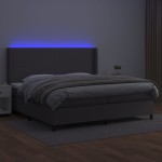 vidaXL Pat cu arcuri, saltea, gri, 200x200 cm, piele ecologică