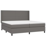 vidaXL Pat cu arcuri, saltea, gri, 200x200 cm, piele ecologică