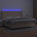 vidaXL Pat cu arcuri, saltea și LED, cappuccino, 200x200 cm, piele eco
