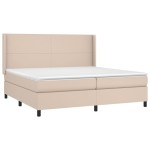 vidaXL Pat cu arcuri, saltea și LED, cappuccino, 200x200 cm, piele eco