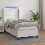 vidaXL Pat cu arcuri, saltea și LED, alb, 80x200 cm, piele ecologică vidaXL Pat cu arcuri, saltea și LED, alb, 80x200 cm, piele ecologică