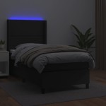vidaXL Pat cu arcuri, saltea și LED, negru, 90x190 cm, piele ecologică