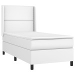vidaXL Pat cu arcuri, saltea și LED, alb, 90x190 cm, piele ecologică