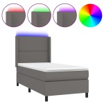 vidaXL Pat cu arcuri, saltea și LED, gri, 90x190 cm, piele ecologică
