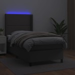 vidaXL Pat cu arcuri, saltea și LED, gri, 90x190 cm, piele ecologică