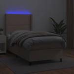 vidaXL Pat cu arcuri, saltea și LED, cappuccino, 90x190 cm, piele eco
