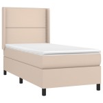 vidaXL Pat cu arcuri, saltea și LED, cappuccino, 90x190 cm, piele eco