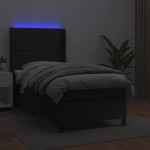 vidaXL Pat cu arcuri, cu saltea și LED, negru, 90x200 cm, piele eco