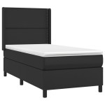 vidaXL Pat cu arcuri, cu saltea și LED, negru, 90x200 cm, piele eco