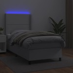 vidaXL Pat cu arcuri, cu saltea și LED, alb, 90x200 cm, piele eco vidaXL Pat cu arcuri, cu saltea și LED, alb, 90x200 cm, piele eco