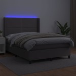 vidaXL Pat cu arcuri, cu saltea & LED, gri, 140x190 cm, piele eco vidaXL Pat cu arcuri, cu saltea & LED, gri, 140x190 cm, piele eco