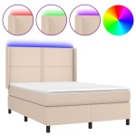 vidaXL Pat cu arcuri, cu saltea și LED cappuccino 140x190 cm piele eco vidaXL Pat cu arcuri, cu saltea și LED cappuccino 140x190 cm piele eco