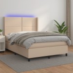 vidaXL Pat cu arcuri, cu saltea și LED cappuccino 140x190 cm piele eco vidaXL Pat cu arcuri, cu saltea și LED cappuccino 140x190 cm piele eco