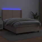 vidaXL Pat cu arcuri, cu saltea și LED cappuccino 140x190 cm piele eco vidaXL Pat cu arcuri, cu saltea și LED cappuccino 140x190 cm piele eco