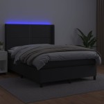 vidaXL Pat cu arcuri, saltea și LED, negru, 140x200 cm, piele eco vidaXL Pat cu arcuri, saltea și LED, negru, 140x200 cm, piele eco