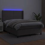 vidaXL Pat cu arcuri, saltea și LED, gri, 140x200 cm, piele eco