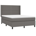 vidaXL Pat cu arcuri, saltea și LED, gri, 140x200 cm, piele eco
