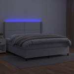 vidaXL Pat cu arcuri, saltea și LED, alb, 160x200 cm, piele ecologică
