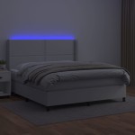 vidaXL Pat cu arcuri, saltea și LED, alb, 180x200 cm, piele ecologică