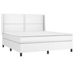 vidaXL Pat cu arcuri, saltea și LED, alb, 180x200 cm, piele ecologică